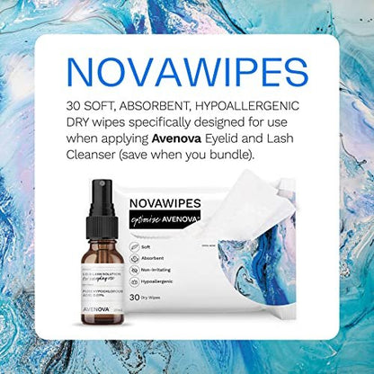 Avenova NovaWipes Dry Eyelid Wipes – Non-Irritating, Durable & Absorbent Multi-Layer Cleansing Wipes for Use with Avenova Spray, 30 Count