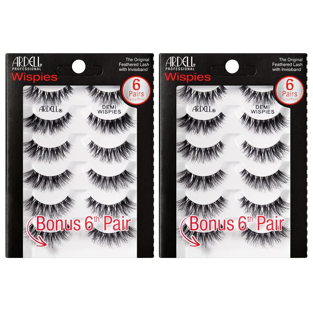 Ardell Demi Wispies False Eyelashes Multipack – Natural Wispy Lashes with Invisiband, 6 Pairs (Pack of 2), Black Avelisse