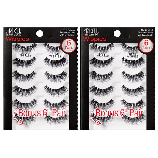 Ardell Demi Wispies False Eyelashes Multipack – Natural Wispy Lashes with Invisiband, 6 Pairs (Pack of 2), Black Avelisse