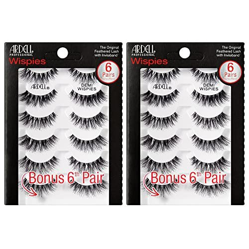 Ardell Demi Wispies False Eyelashes Multipack – Natural Wispy Lashes with Invisiband, 6 Pairs (Pack of 2), Black Avelisse
