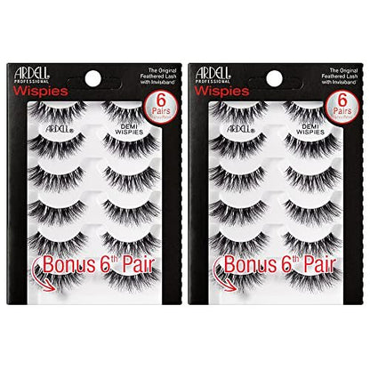 Ardell Demi Wispies False Eyelashes Multipack – Natural Wispy Lashes with Invisiband, 6 Pairs (Pack of 2), Black Avelisse