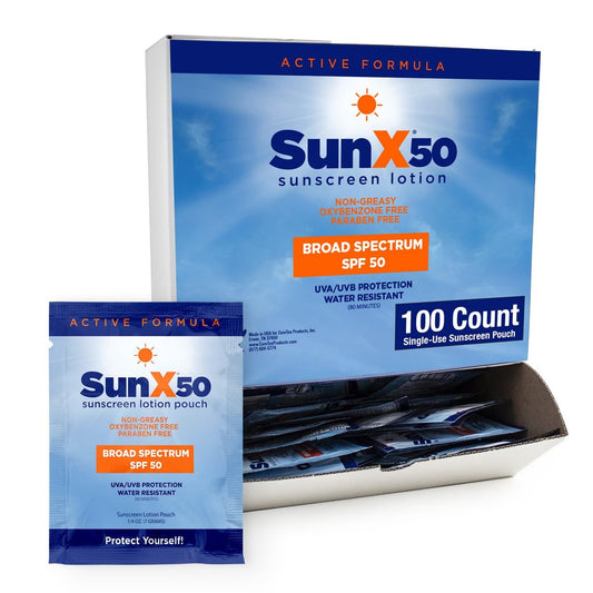 CoreTex Sun X 50 SPF Broad Spectrum Sunscreen Packets - Pack of 100, Paraben, Oxybenzone, Octinoxate & Oil Free, No White Cast, Water Resistant Up to 80 Minutes Avelisse