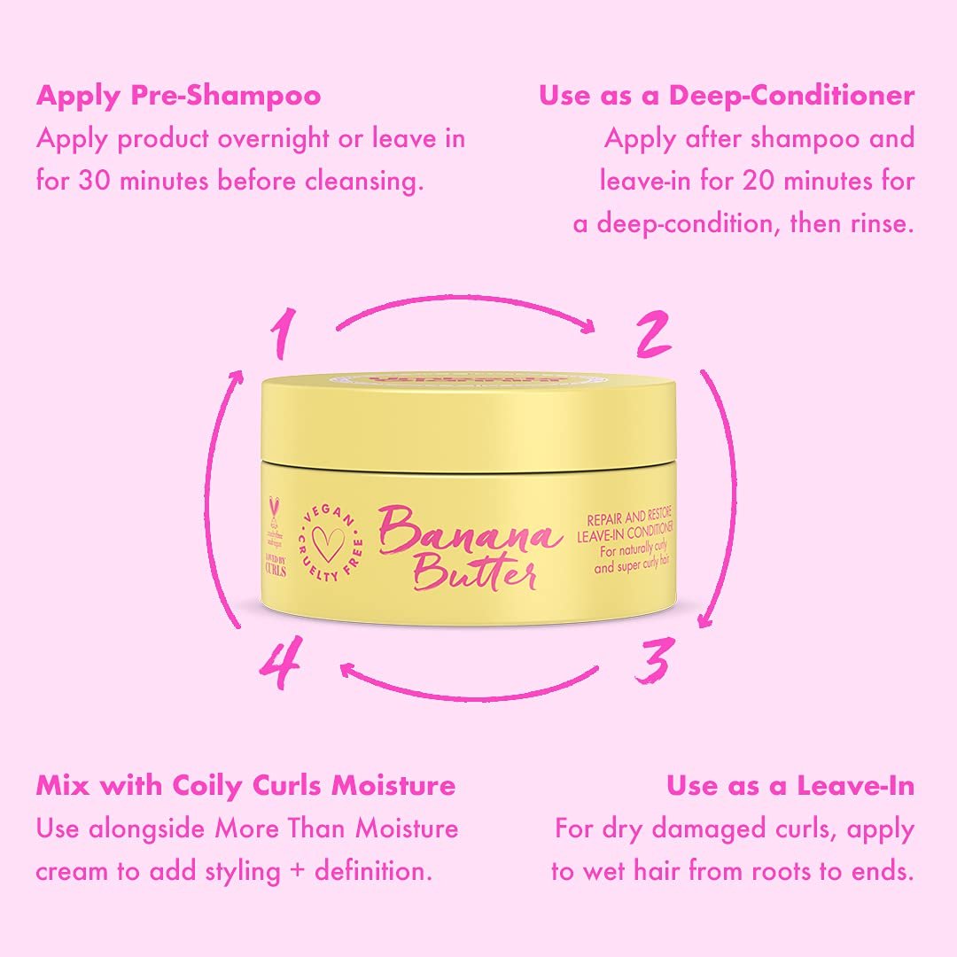 Umberto Giannini Coily Banana Butter Repair + Restore Leave-in Conditioner - Vegan & Cruelty Free, 97% Natural, 6.76 Fl Oz Avelisse