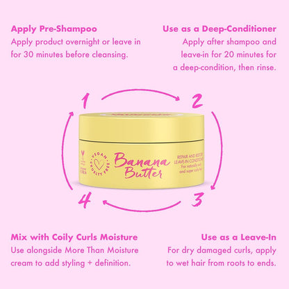 Umberto Giannini Coily Banana Butter Repair + Restore Leave-in Conditioner - Vegan & Cruelty Free, 97% Natural, 6.76 Fl Oz Avelisse