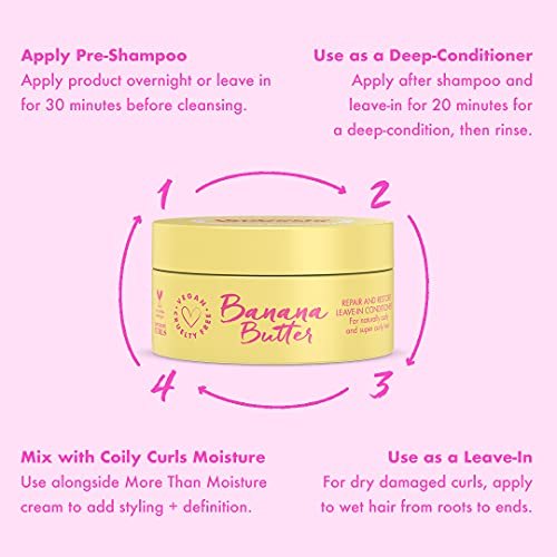 Umberto Giannini Coily Banana Butter Repair + Restore Leave-in Conditioner - Vegan & Cruelty Free, 97% Natural, 6.76 Fl Oz Avelisse