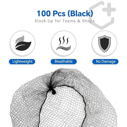 Smilco 100 Pcs 26 Inches Hair Nets - Elastic Invisible Mesh Wig Nets for Hair Bun, Ballet, Kitchen, Food Service (Black)