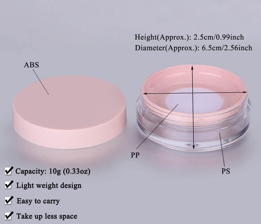AKOAK 10 ml Empty Loose Powder Compact Container – No Leaks, Reusable Plastic Case with Sponge Puff & Elastic Net Sifter (Pink, 1 Pack) - görsel 4