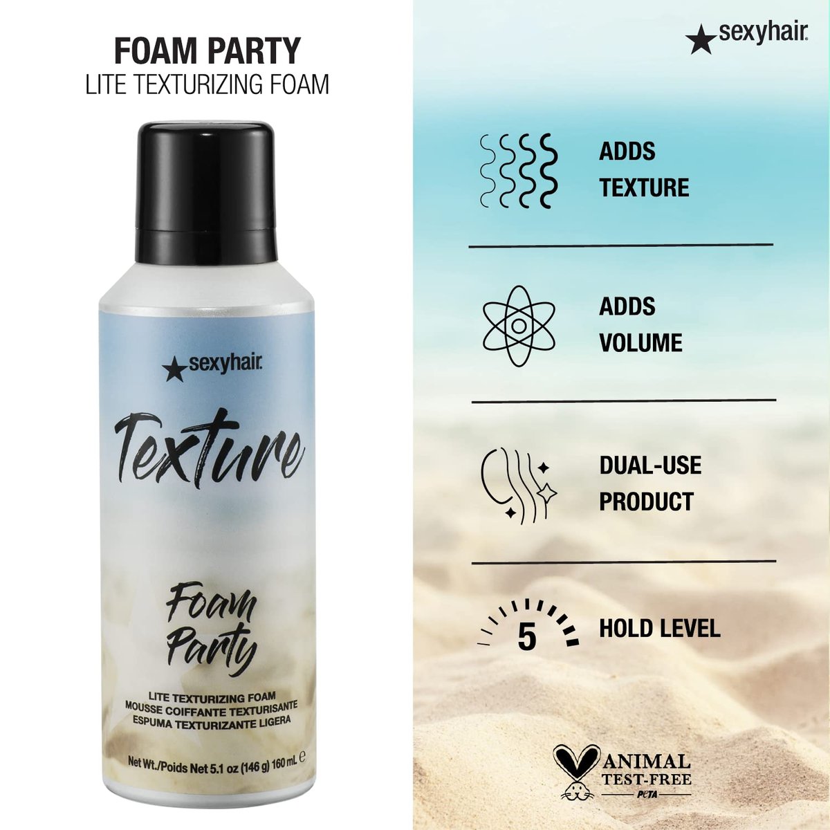 SexyHair Texture Foam Party Lite Texturizing Foam, 5.2 oz - Lightweight Volumizing Hair Foam for Flexible Texture Avelisse