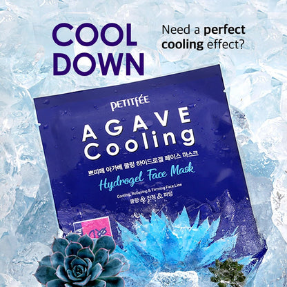 Petitfee Agave Cooling Hydrogel Face Mask 5ea - Quick Calming Facial Mask with Blue Energy Complex, Agave, Blueberry, Eggplant, Caffeine Extracts, Moisturizing, Soothing Care
