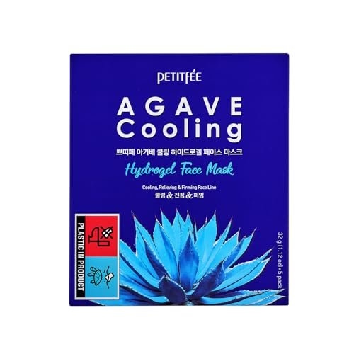 Petitfee Agave Cooling Hydrogel Face Mask 5ea - Quick Calming Facial Mask with Blue Energy Complex, Agave, Blueberry, Eggplant, Caffeine Extracts, Moisturizing, Soothing Care - görsel 2