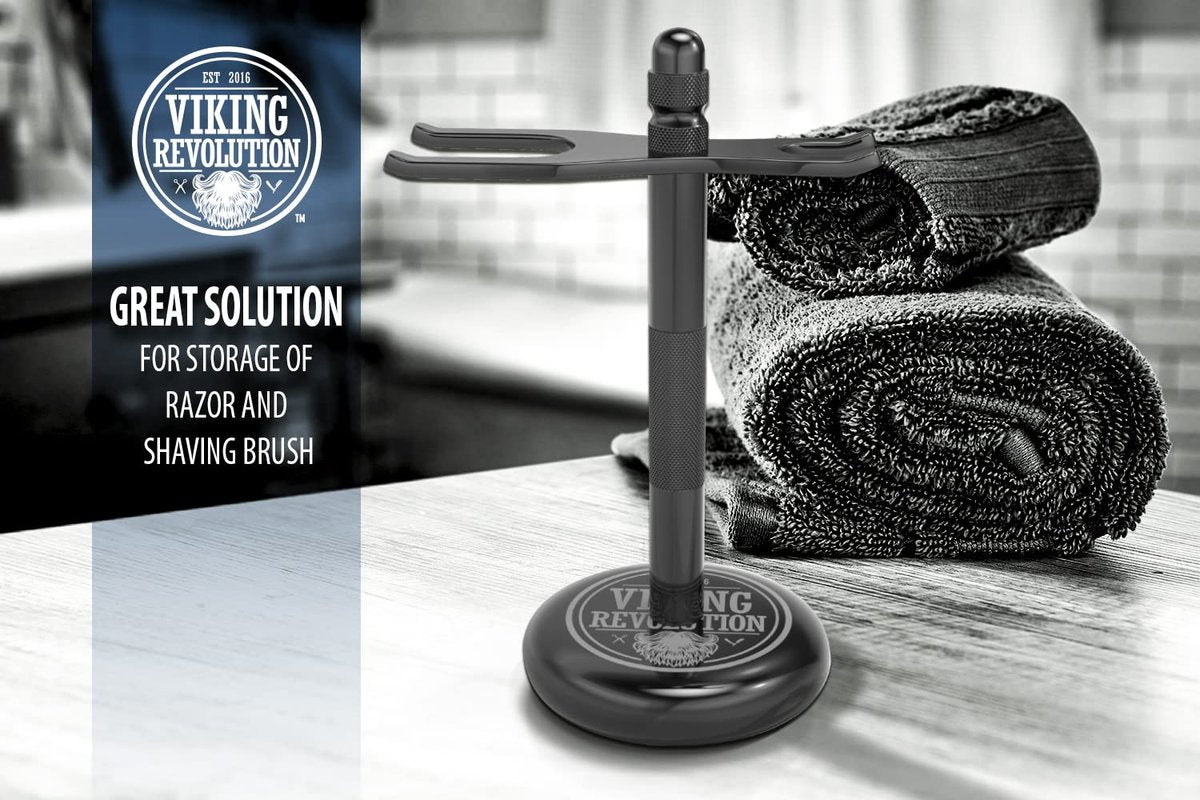 Viking Revolution Black Safety Razor Stand - Razor Holder and Shaving Brush Stand for Stability and Durability Avelisse