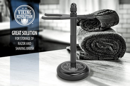 Viking Revolution Black Safety Razor Stand - Razor Holder and Shaving Brush Stand for Stability and Durability Avelisse