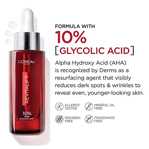 L'Oreal Paris Revitalift 10% Pure Glycolic Acid Face Serum - Visibly Evens Tone & Reduces Wrinkles, Fragrance Free, 1.0 fl oz - görsel 4