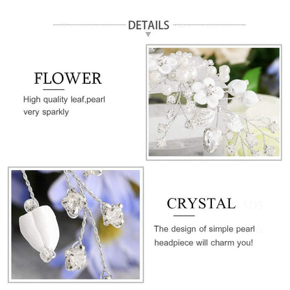 Catery Flower Bridal Hair Vine Silver Crystal Pearl Bride Wedding Headpieces Leaf Hair Accessories for Women and Girls