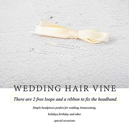 Catery Flower Bridal Hair Vine Silver Crystal Pearl Bride Wedding Headpieces Leaf Hair Accessories for Women and Girls
