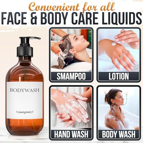 Plastic Amber Soap Dispenser with Pump Set of 3 – 16 oz Refillable Shampoo and Conditioner Bottles – Durable & Reusable for Hand Soap, Dish Soap, Lotion, Gel, Body Wash Avelisse