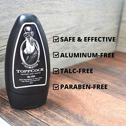 Classic ToppCock Silver Ball Deodorant Gel for Men – Leave-On Odor Control for Groin & Intimate Areas – Anti-Chafing Comfort & Long-Lasting Freshness – 3.02 oz Avelisse