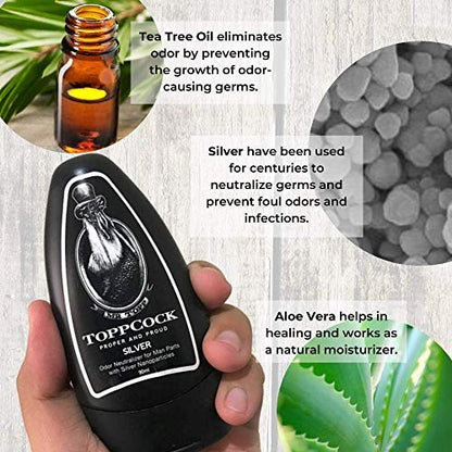 Classic ToppCock Silver Ball Deodorant Gel for Men – Leave-On Odor Control for Groin & Intimate Areas – Anti-Chafing Comfort & Long-Lasting Freshness – 3.02 oz Avelisse