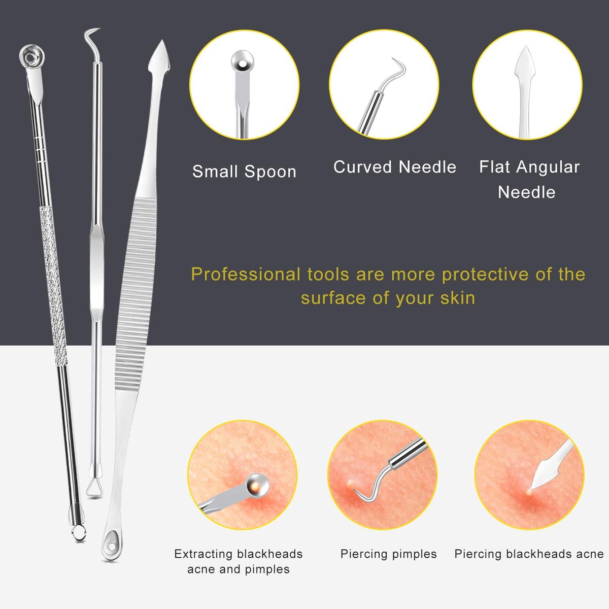 Boxoyx 10-Piece Pimple Popper Tool Kit – Stainless Steel Blackhead Remover Set with Metal Case for Facial, Nose & Forehead (Silver) Avelisse