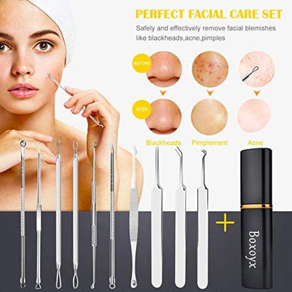 Boxoyx 10-Piece Pimple Popper Tool Kit – Stainless Steel Blackhead Remover Set with Metal Case for Facial, Nose & Forehead (Silver) Avelisse