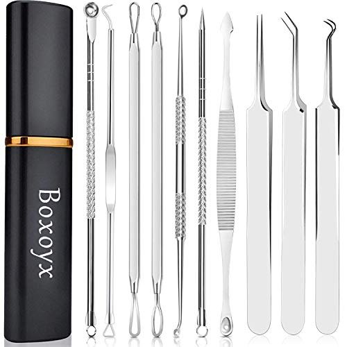 Boxoyx 10-Piece Pimple Popper Tool Kit – Stainless Steel Blackhead Remover Set with Metal Case for Facial, Nose & Forehead (Silver) Avelisse