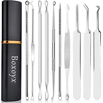 Boxoyx 10-Piece Pimple Popper Tool Kit – Stainless Steel Blackhead Remover Set with Metal Case for Facial, Nose & Forehead (Silver) Avelisse