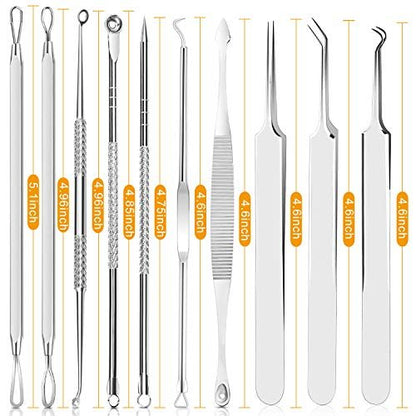 Boxoyx 10-Piece Pimple Popper Tool Kit – Stainless Steel Blackhead Remover Set with Metal Case for Facial, Nose & Forehead (Silver) Avelisse