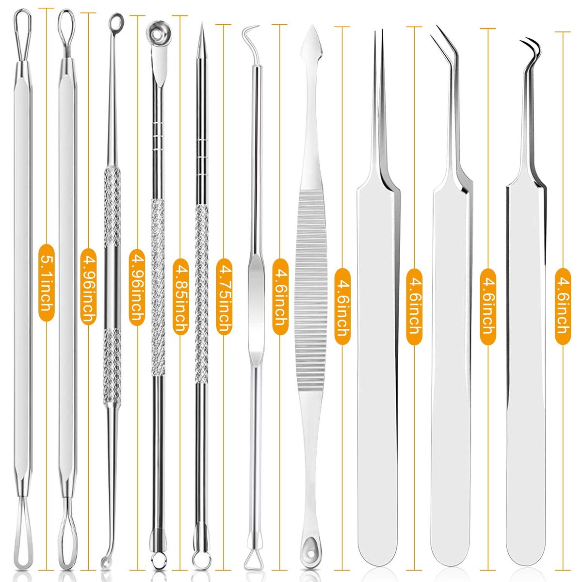 Boxoyx 10-Piece Pimple Popper Tool Kit – Stainless Steel Blackhead Remover Set with Metal Case for Facial, Nose & Forehead (Silver) Avelisse