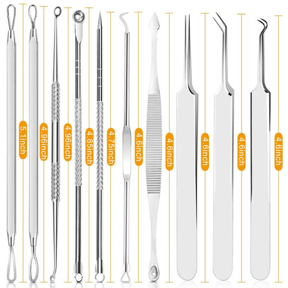 Boxoyx 10-Piece Pimple Popper Tool Kit – Stainless Steel Blackhead Remover Set with Metal Case for Facial, Nose & Forehead (Silver) Avelisse