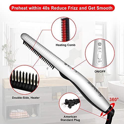 DDONG Beard Straightener Comb for Men - Electric Heated Beard Brush Styler, Portable Hot Comb for Quick Beard Straightening and Styling Avelisse