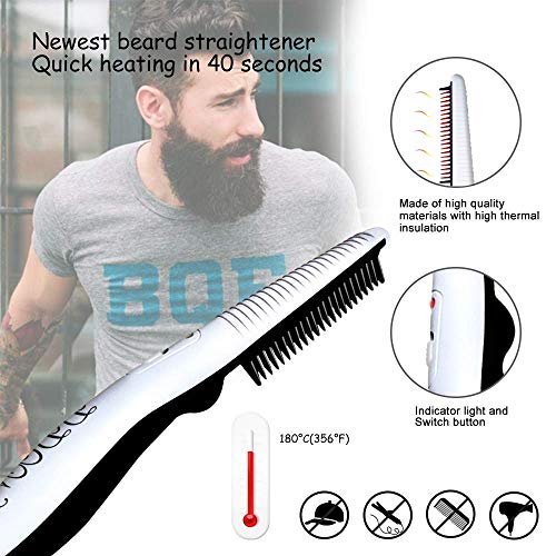 DDONG Beard Straightener Comb for Men - Electric Heated Beard Brush Styler, Portable Hot Comb for Quick Beard Straightening and Styling Avelisse