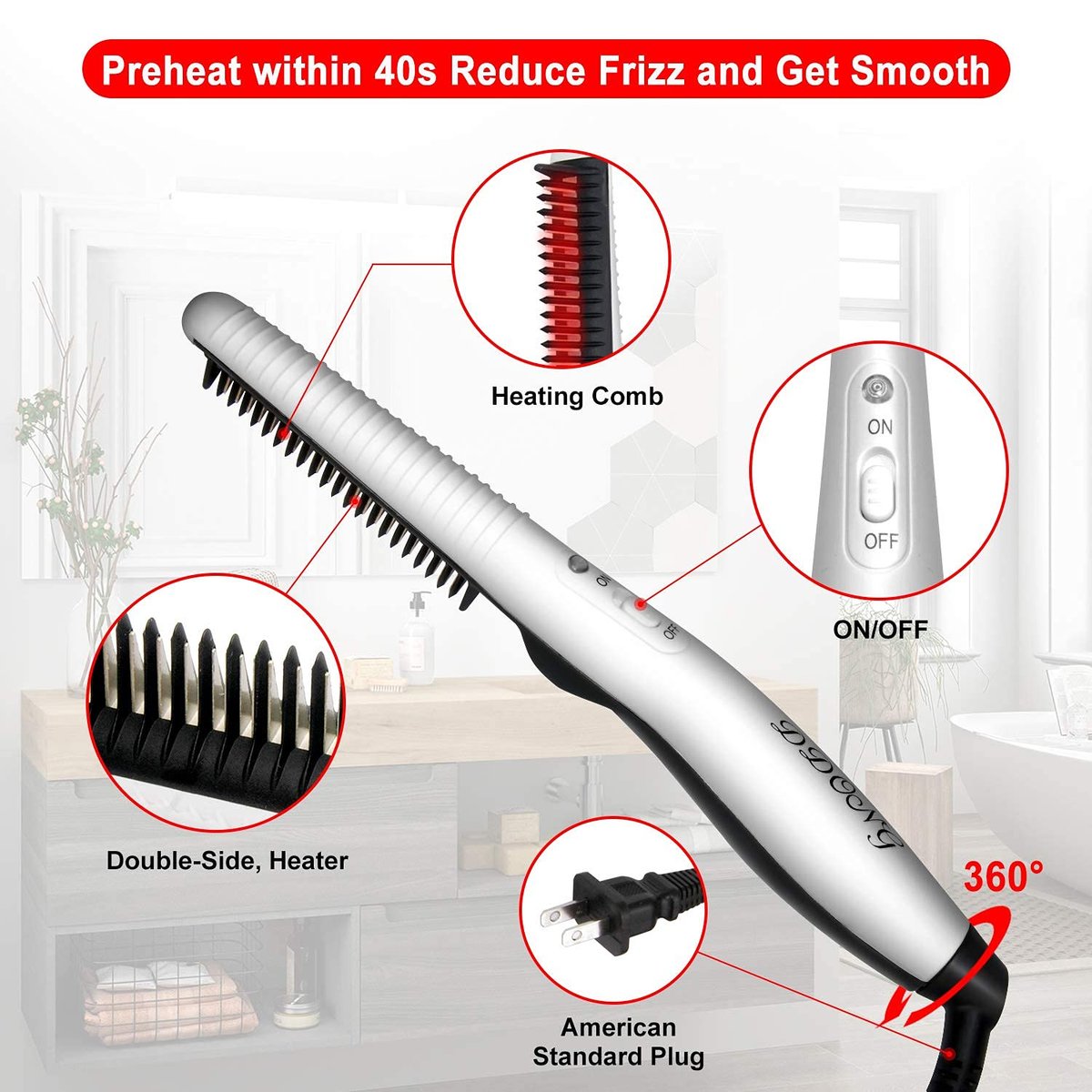 DDONG Beard Straightener Comb for Men - Electric Heated Beard Brush Styler, Portable Hot Comb for Quick Beard Straightening and Styling Avelisse