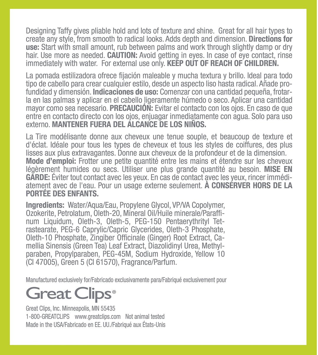GREAT CLIPS Solutions Designing Taffy 3.4oz - Pliable Hold Styling Cream with High Shine for Wet or Dry Hair Avelisse