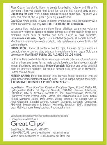 GREAT CLIPS Solutions Fiber Cream - Firm Hold with Pliable Styling, Volume & Lift for Curly Hair (3.4 oz) Avelisse