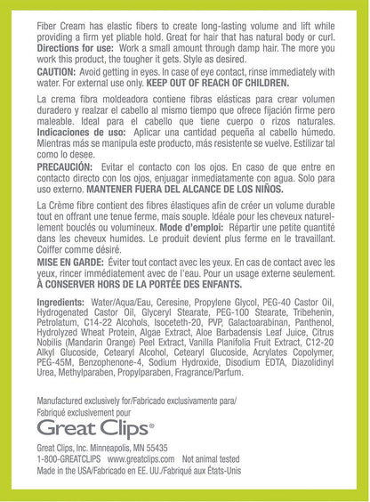 GREAT CLIPS Solutions Fiber Cream - Firm Hold with Pliable Styling, Volume & Lift for Curly Hair (3.4 oz) Avelisse