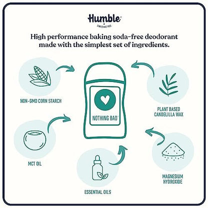 Humble Aluminum-Free Natural Deodorant for Women & Men, Bergamot & Ginger - Baking Soda-Free, Sensitive Skin Safe, Long-Lasting Odor Control, 2.5 Oz
