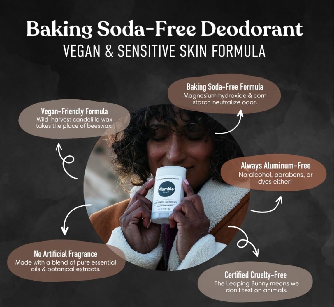 Humble Aluminum-Free Natural Deodorant for Women & Men, Bergamot & Ginger - Baking Soda-Free, Sensitive Skin Safe, Long-Lasting Odor Control, 2.5 Oz - görsel 13
