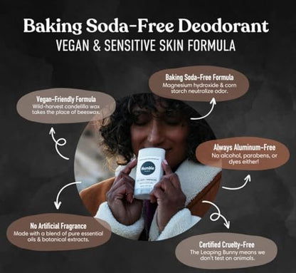 Humble Aluminum-Free Natural Deodorant for Women & Men, Bergamot & Ginger - Baking Soda-Free, Sensitive Skin Safe, Long-Lasting Odor Control, 2.5 Oz
