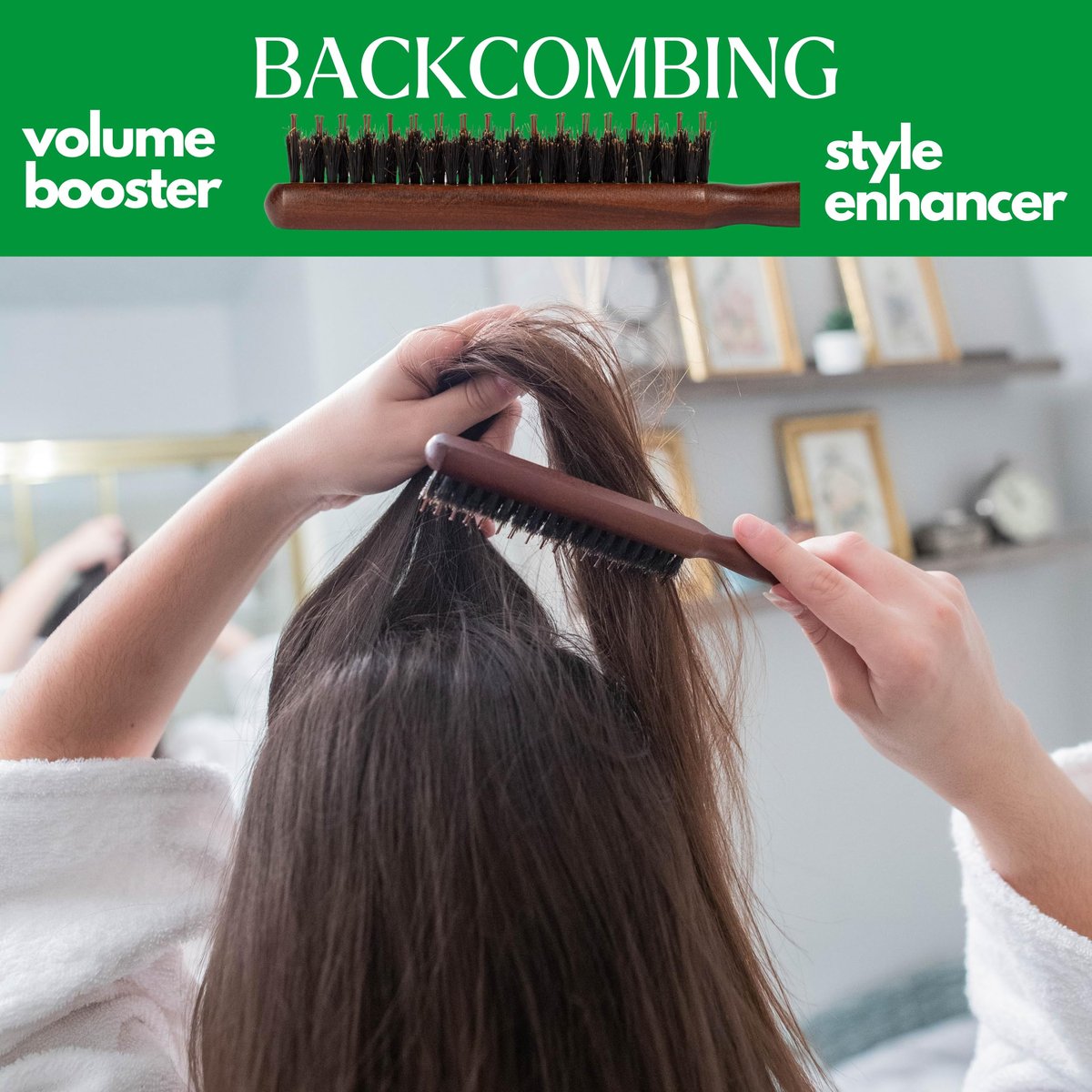 GranNaturals Boar & Nylon Bristle Styling Brush with Teasing Comb - Rat Tail Pick for Volume, Smoothing & Edge Control - görsel 11