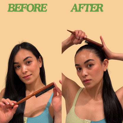 GranNaturals Boar & Nylon Bristle Styling Brush with Teasing Comb - Rat Tail Pick for Volume, Smoothing & Edge Control