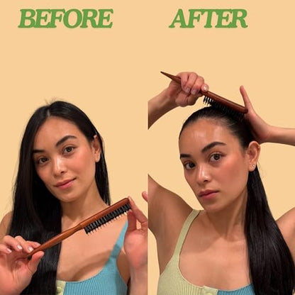 GranNaturals Boar & Nylon Bristle Styling Brush with Teasing Comb - Rat Tail Pick for Volume, Smoothing & Edge Control