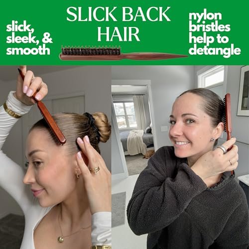 GranNaturals Boar & Nylon Bristle Styling Brush with Teasing Comb - Rat Tail Pick for Volume, Smoothing & Edge Control - görsel 6