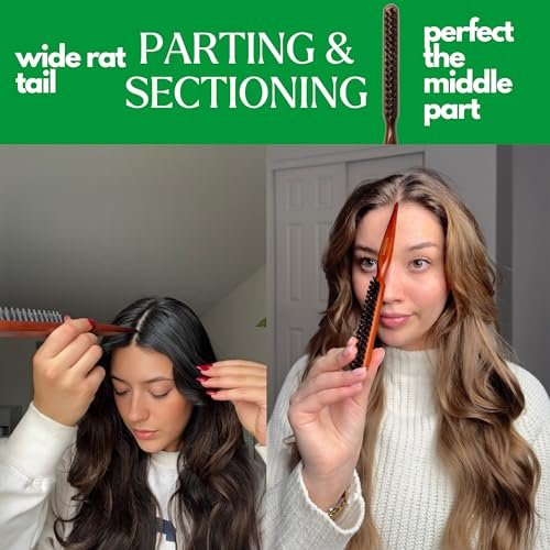 GranNaturals Boar & Nylon Bristle Styling Brush with Teasing Comb - Rat Tail Pick for Volume, Smoothing & Edge Control - görsel 10