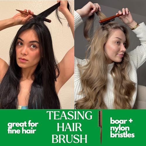 GranNaturals Boar & Nylon Bristle Styling Brush with Teasing Comb - Rat Tail Pick for Volume, Smoothing & Edge Control - görsel 4