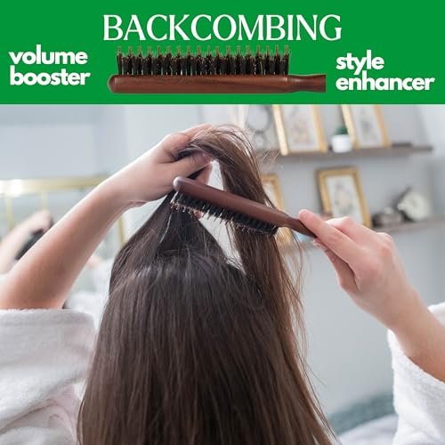 GranNaturals Boar & Nylon Bristle Styling Brush with Teasing Comb - Rat Tail Pick for Volume, Smoothing & Edge Control - görsel 12