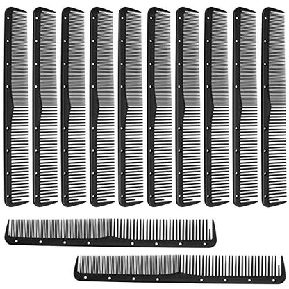 Leinuosen 12-Piece Carbon Fiber Cutting Combs for Salon Hairdressing, Heat Resistant Barber Comb (Black)