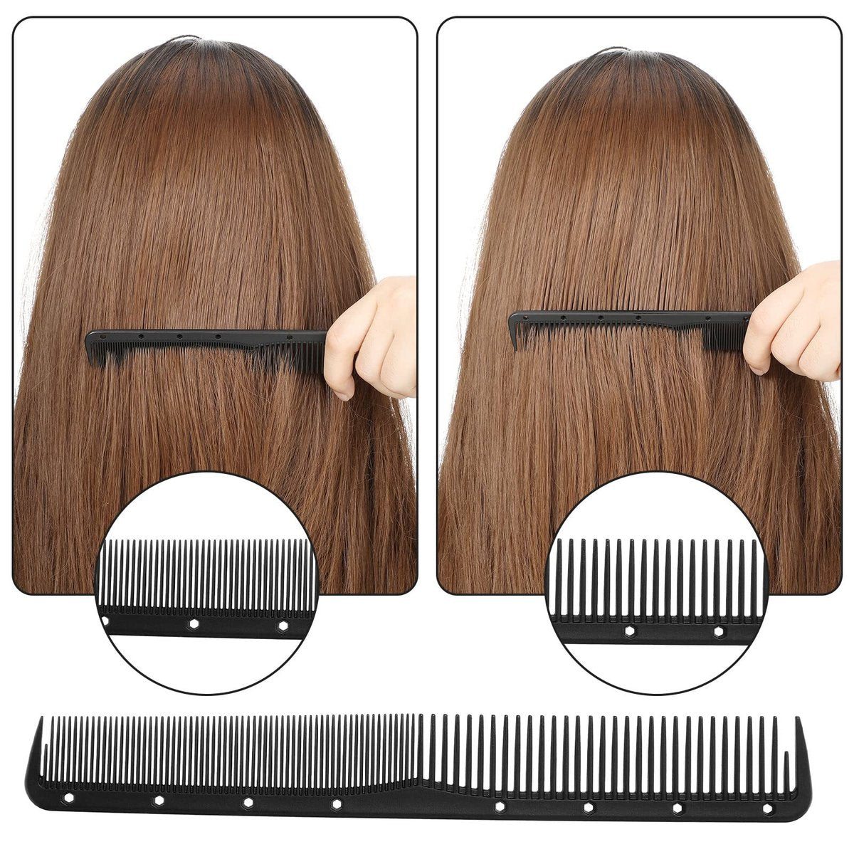 Leinuosen 12-Piece Carbon Fiber Cutting Combs for Salon Hairdressing, Heat Resistant Barber Comb (Black) - görsel 13