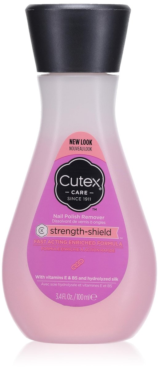 Cutex Strength-Shield Nail Polish Remover with Acetone, Vitamin E, B5 & Hydrolyzed Silk – 3.4 Fl Oz (Pack of 2)
