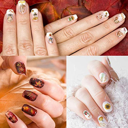 Adurself 1000+ Patterns Autumn Nail Art Decals - Fall 3D Nail Stickers Harvest Pumpkin Maple Leaves Sunflower Squirrel for Women Girls Kids DIY Nail Design Manicure Thanksgiving Day