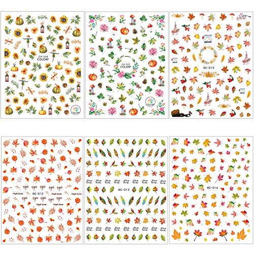 Adurself 1000+ Patterns Autumn Nail Art Decals - Fall 3D Nail Stickers Harvest Pumpkin Maple Leaves Sunflower Squirrel for Women Girls Kids DIY Nail Design Manicure Thanksgiving Day - görsel 5